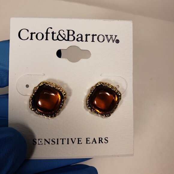 CROFT & BARROW, Gold-tone Brown Square Stone Stud Earrings | 2/$30 | Jewelry - Picture 9 of 10